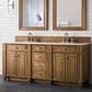 James Martin Bristol 72" Double Bathroom Vanity in Saddle Brown with 3 cm Eternal Marfil Quartz Top and Rectangular Sinks, , large