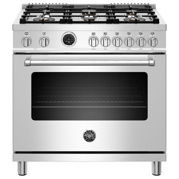 Bertazzoni 36" Dual Fuel Range with 6 Brass Burners and Self-Clean in Stainless Steel, , large