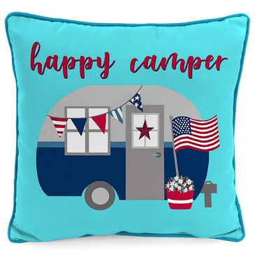Jordan Manufacturing Happy Camper 18" Square Outdoor Throw Pillow in Multicolor, , large