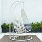 Leisuremod 2-Seat Hanging Egg Swing Chair with Charcoal Blue Cushion in White, , large