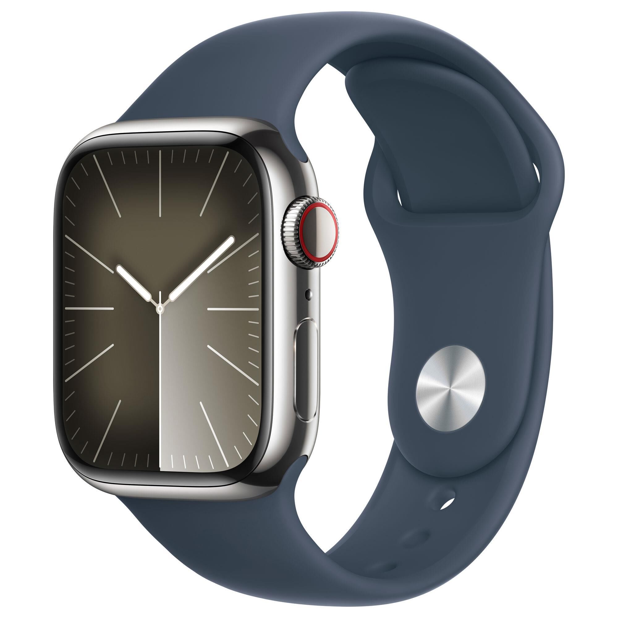 Apple Watch Series 9 GPS + Cellular 41mm Silver Stainless Steel Case with  Storm Blue Sport Band - M/L | Shop NFM