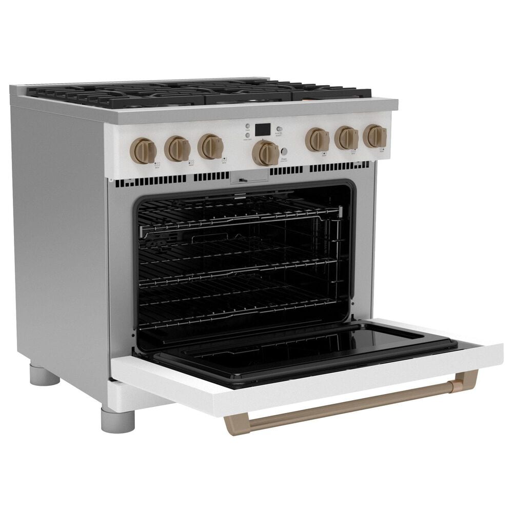 Cafe 6.2 Cu. Ft. Freestanding Natural Gas Range in Matte White and Brushed Bronze, , large