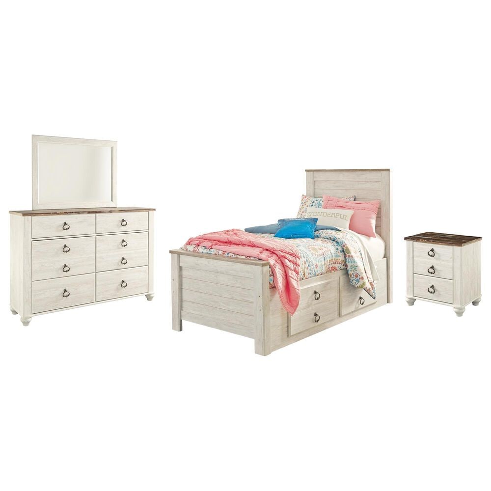 Signature Design by Ashley Willowton 4-Piece Twin Storage Bedroom Set in Whitewash, , large