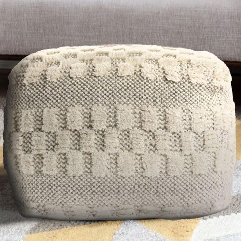 L.R. Home Pouf Ottoman in Cream and Light Gray, , large