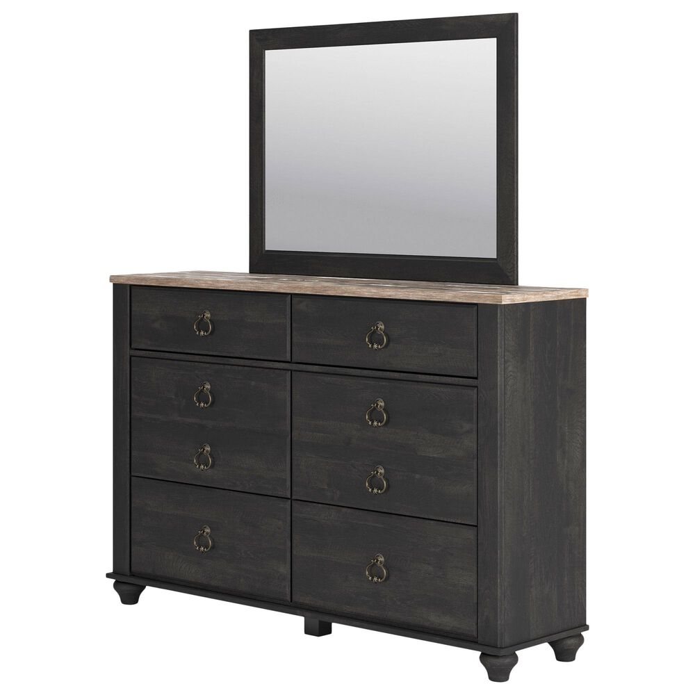 Signature Design by Ashley Nanforth 6-Drawer Dresser with Mirror in Rustic Charcoal and Natural, , large