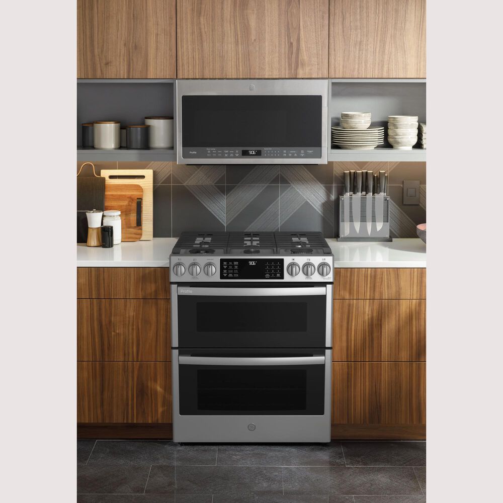 GE Profile 30&quot; Slide-In Front-Control Double Oven Range in Fingerprint Resistant Stainless Steel, , large