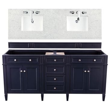 James Martin Brittany 72" Double Bathroom Vanity in Victory Blue with 3 cm Eternal Jasmine Pearl Quartz Top and Rectangle Sinks, , large