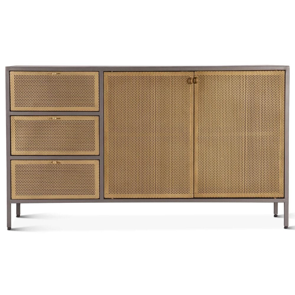 Home Trends &amp; Design Brooklyn 3-Drawer Sideboard in Gunmetal and Brass, , large