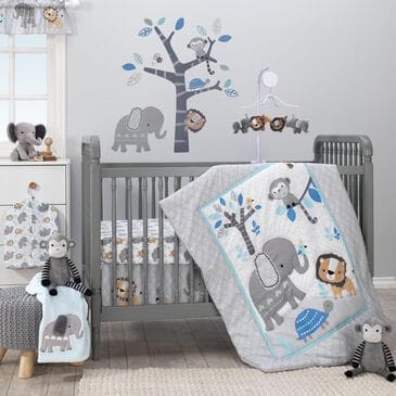 Lambs and Ivy Jungle Fun 3-Piece Bedding Set in Gray, Blue and White, , large