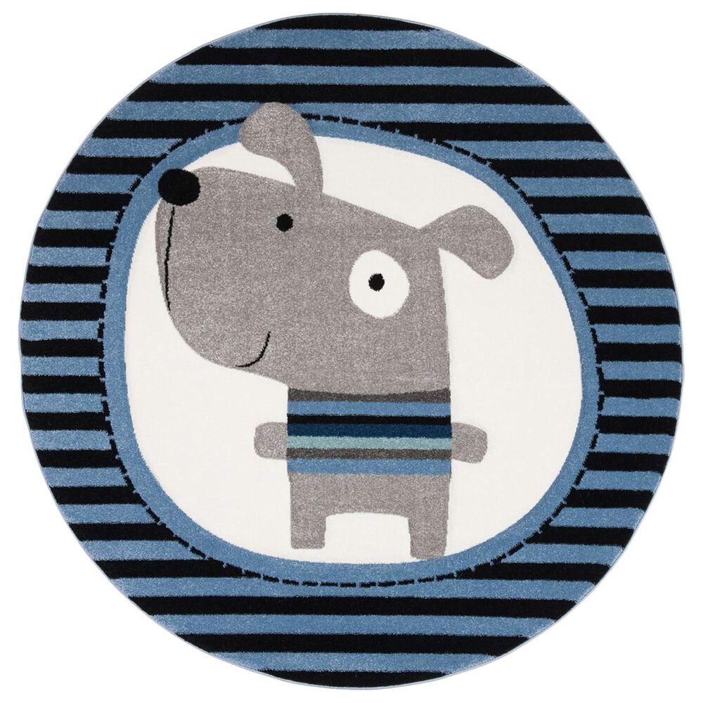 Safavieh Carousel Animals 4" Round Navy and Ivory Kids  Area Rug, , large