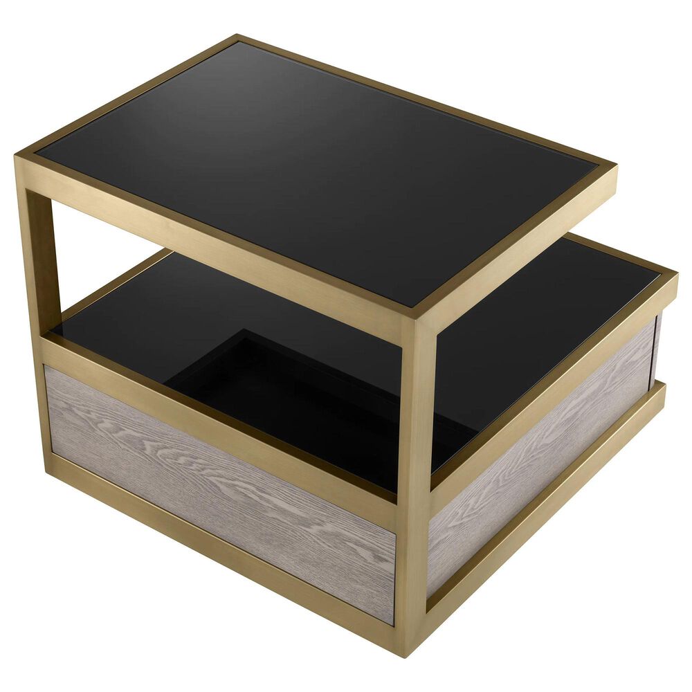 Eichholtz Kuboa Side Table in Brushed Brass, Grey Oak and Black, , large