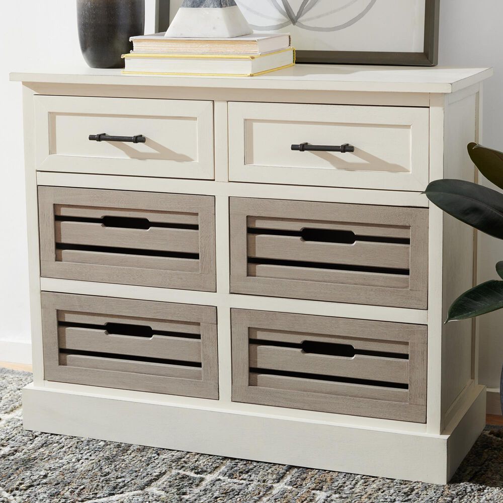 Safavieh Lydia 6-Drawer Chest in Distressed White/Greige, , large