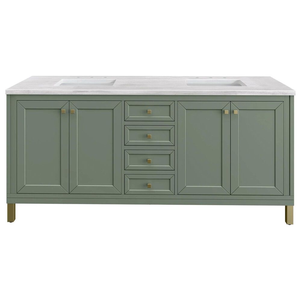 James Martin Chicago 72" Double Bathroom Vanity in Smokey Celadon with 3 cm Arctic Fall Solid Surface Top and Rectangular Sinks, , large