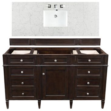 James Martin Brittany 60" Single Bathroom Vanity in Burnished Mahogany with 3 cm Eternal Jasmine Pearl Quartz Top and Rectangle Sink, , large