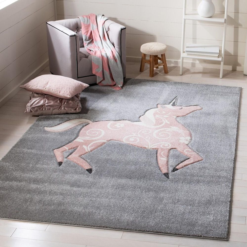 Safavieh Carousel Animals 5&#39;3&quot; x 7&#39;6&quot; Grey and Pink Kids  Area Rug, , large