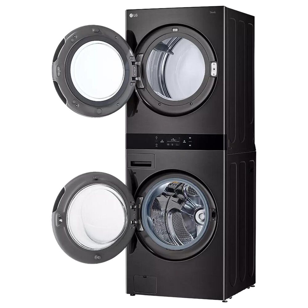 LG 5.0 cu.ft. Washer, 7.4 cu.ft. Electric Dryer, Washtower with Center Control in Black Steel, , large