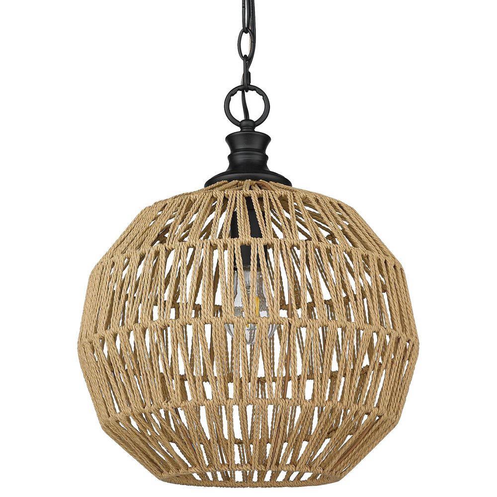 Golden Lighting Florence Mini Pendant with Natural Rope in Matte Black, , large