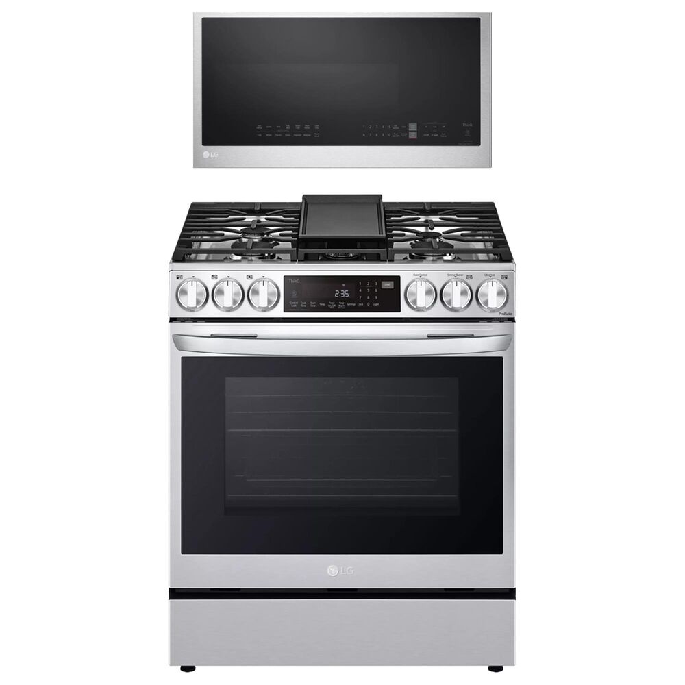 LG 2-Piece Kitchen Package with 6.3 Cu. Ft. Gas Range and 2.0 Cu. Ft. Microwave in Print Proof Stainless Steel, , large