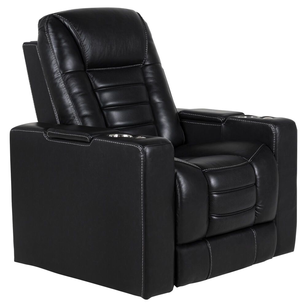 MotoMotion Leather Power Recliner with Power Headrest in Black, , large