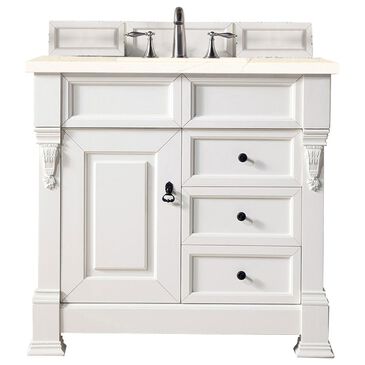 James Martin Brookfield 36" Single Bathroom Vanity in Bright White with 3 cm Eternal Marfil Quartz Top and Rectangle Sink, , large