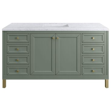 James Martin Chicago 60" Single Bathroom Vanity in Smokey Celadon with 3 cm Carrara White Marble Top and Rectangular Sink, , large