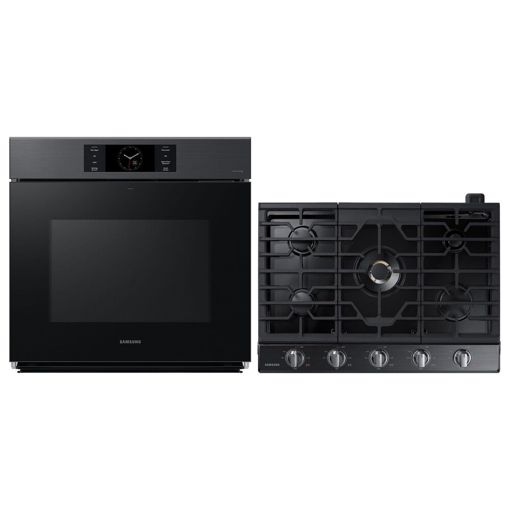 Samsung Bespoke 30" Single Electric Wall Oven with Convection in Black & 30" Gas Cooktop in Black Stainless Steel, , large