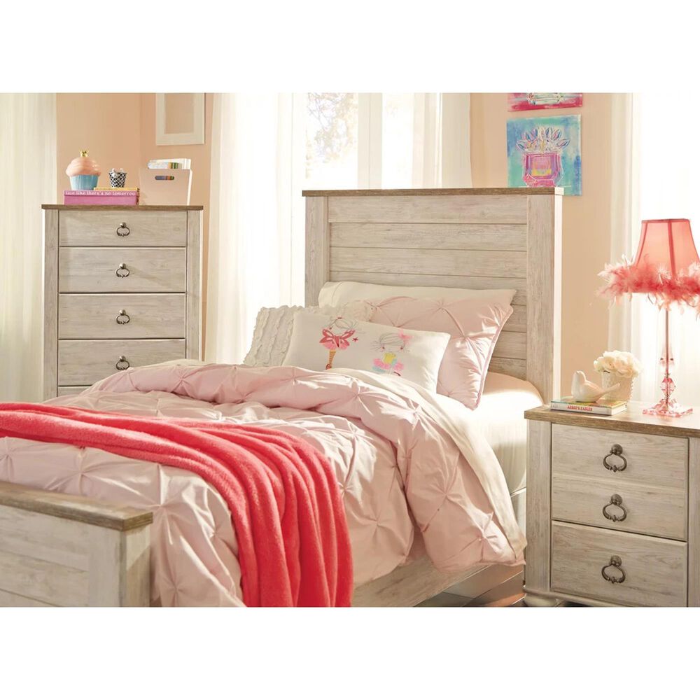 Signature Design by Ashley Willowton Twin Panel Bed in Whitewash, , large