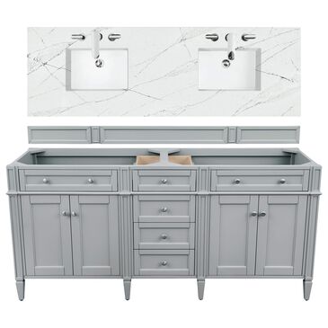 James Martin Brittany 72" Double Bathroom Vanity in Urban Gray with 3 cm Ethereal Noctis Quartz Top and Rectangle Sinks, , large