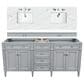 James Martin Brittany 72" Double Bathroom Vanity in Urban Gray with 3 cm Ethereal Noctis Quartz Top and Rectangle Sinks, , large