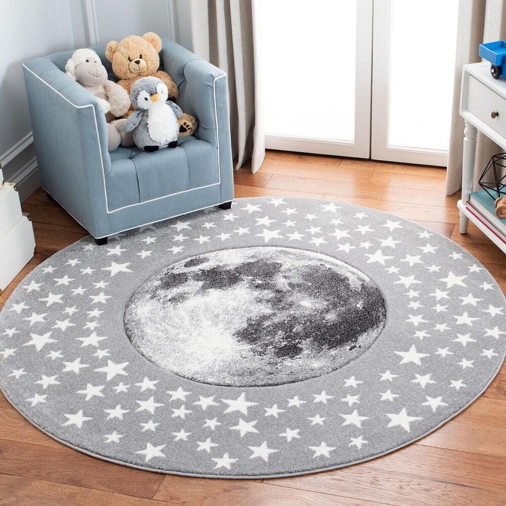 Safavieh Carousel 3&#39; Round Light Grey and White Kids  Area Rug, , large