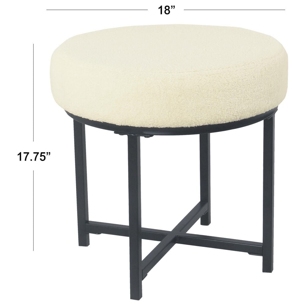 Kinfine Round Faux Sheepskin Ottoman with Matte Black Leg in Cream, , large