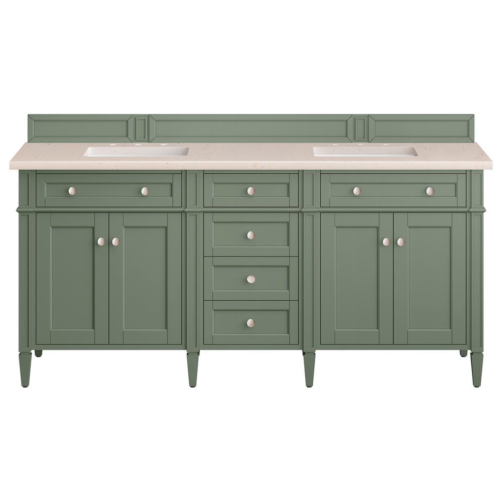 James Martin Brittany 72" Double Bathroom Vanity in Smokey Celadon with 3 cm Eternal Marfil Quartz Top and Rectangular Sinks, , large