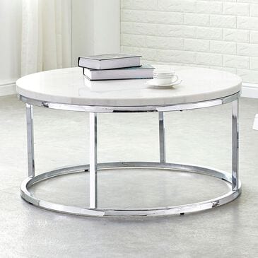 Crystal City Echo Cocktail Table in White Marble and Chrome, , large
