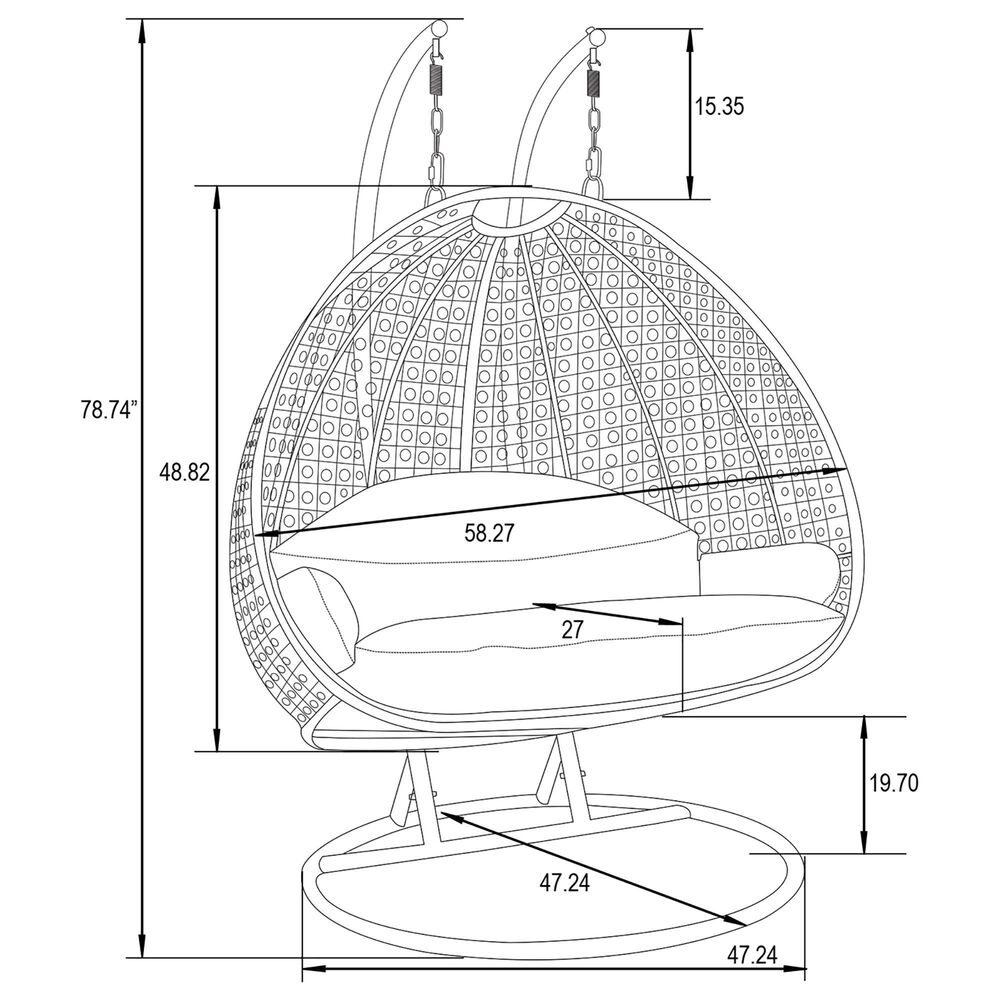 Leisuremod 57&quot; Patio 2-Seat Hanging Egg Swing Chair with Red Cushion in Beige, , large