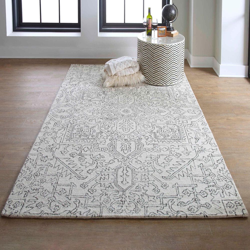 Feizy Rugs Belfort 5&#39; x 8&#39; Ivory and Charcoal Area Rug, , large