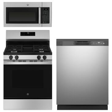 GE 3-Piece Kitchen Package with 30" Gas Range and 1.6 Cu. Ft. Microwave Oven in Stainless Steel, , large