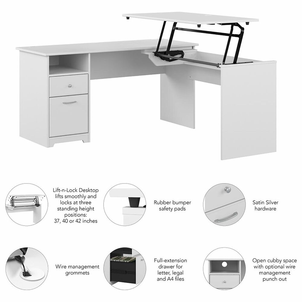 Bush Cabot 72&quot; Sit to Stand L-Shaped Desk in White, , large