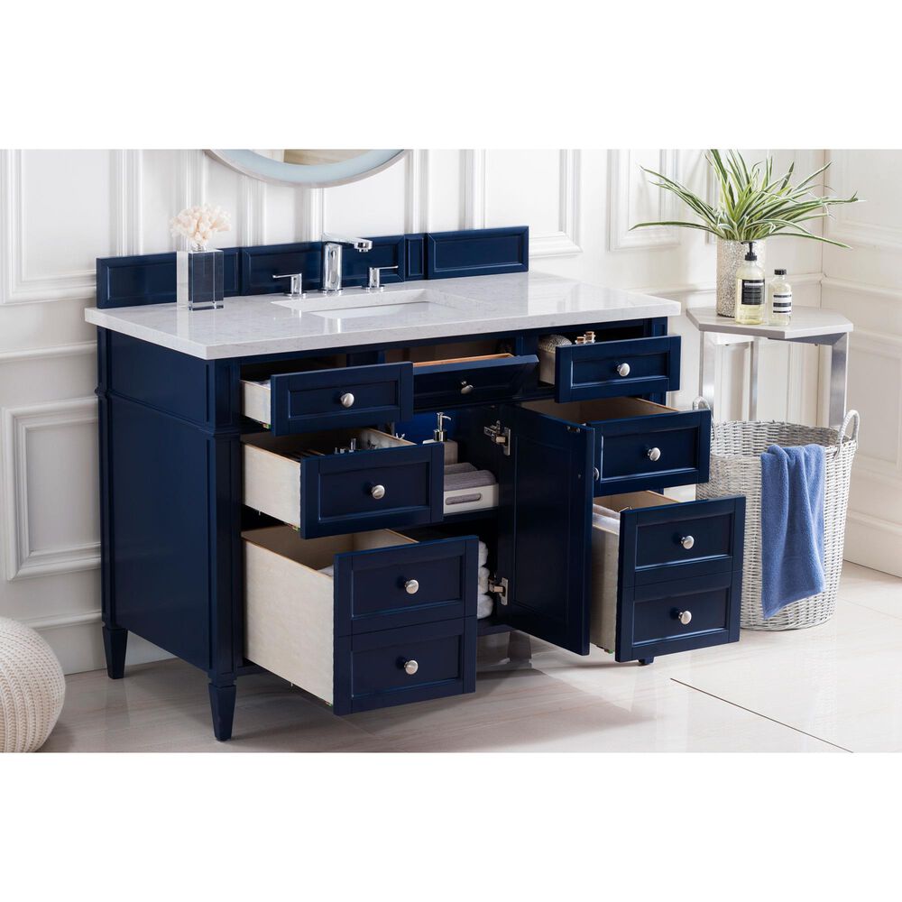 James Martin Brittany 48&quot; Single Bathroom Vanity in Victory Blue with 3 cm Eternal Jasmine Pearl Quartz Top and Rectangle Sink, , large