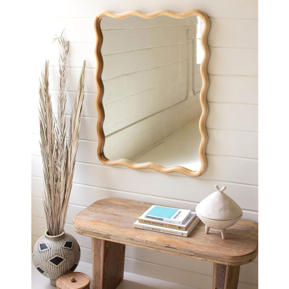 Kalalou Wooden Squiggle Framed Mirror in Clear Coat, , large