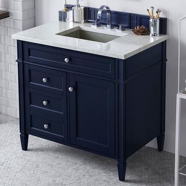 James Martin Brittany 36" Single Vanity in Victory Blue with 3 cm Eternal Jasmine Pearl Quartz Top, , large