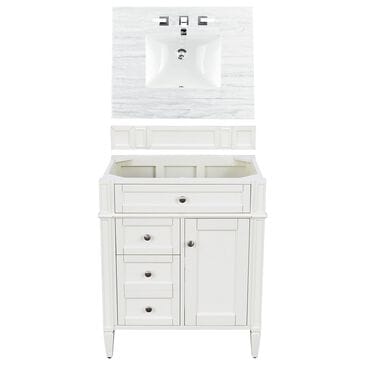James Martin Brittany 30" Single Bathroom Vanity in Bright White with 3 cm Arctic Fall Solid Surface Top and Rectangle Sink, , large