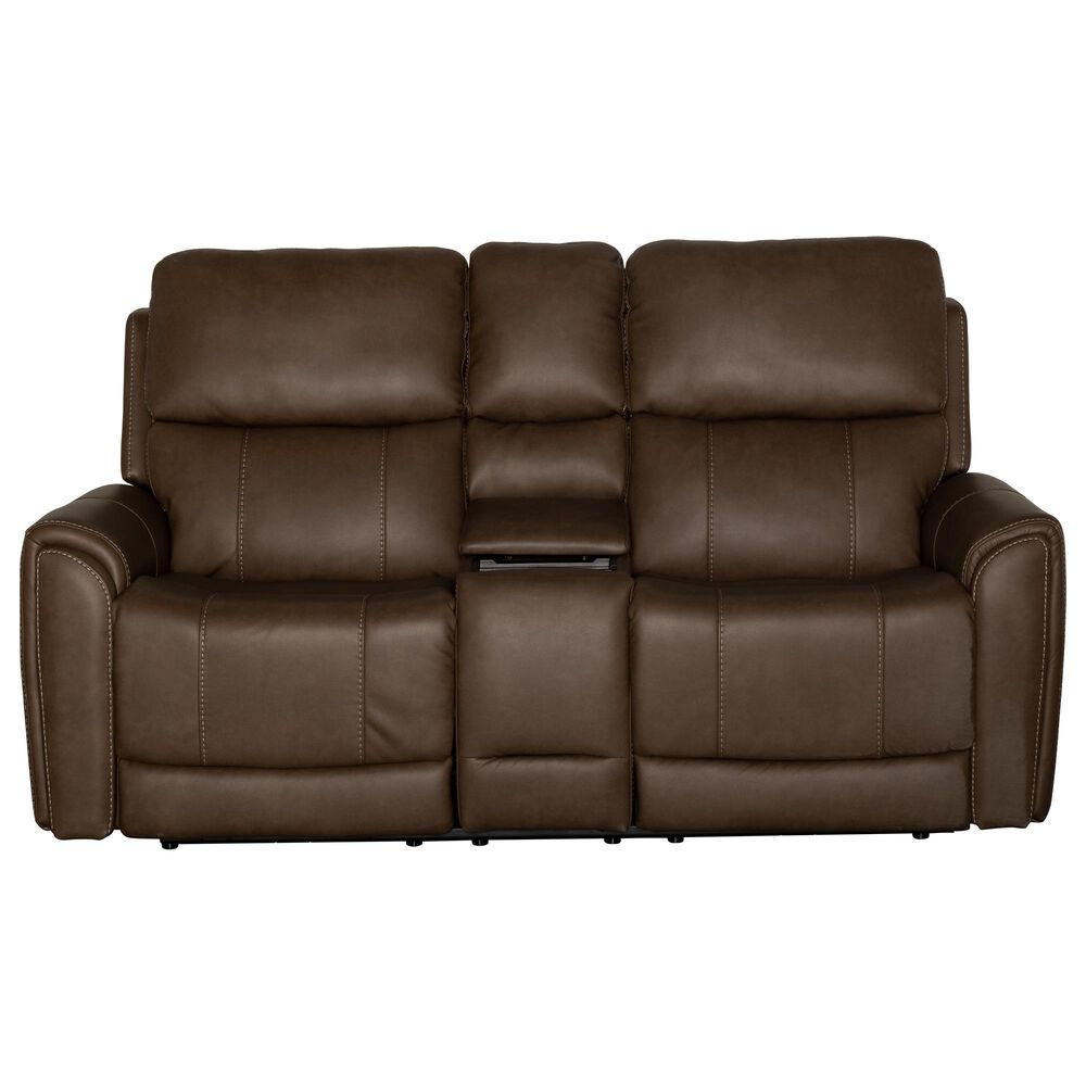 Flexsteel Carter Power Reclining Console Loveseat with Power Headrests in Cappuccino, , large