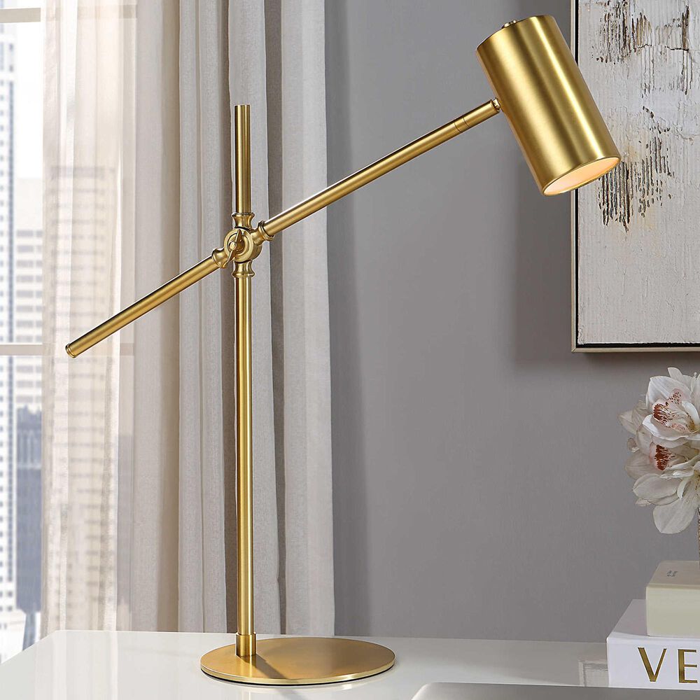 Uttermost 25&quot; Swing Arm Desk Lamp in Brushed Gold, , large