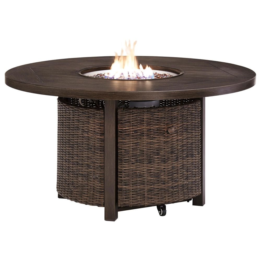 Signature Design by Ashley Paradise Trail Round Fire Pit Table in Medium Brown, , large