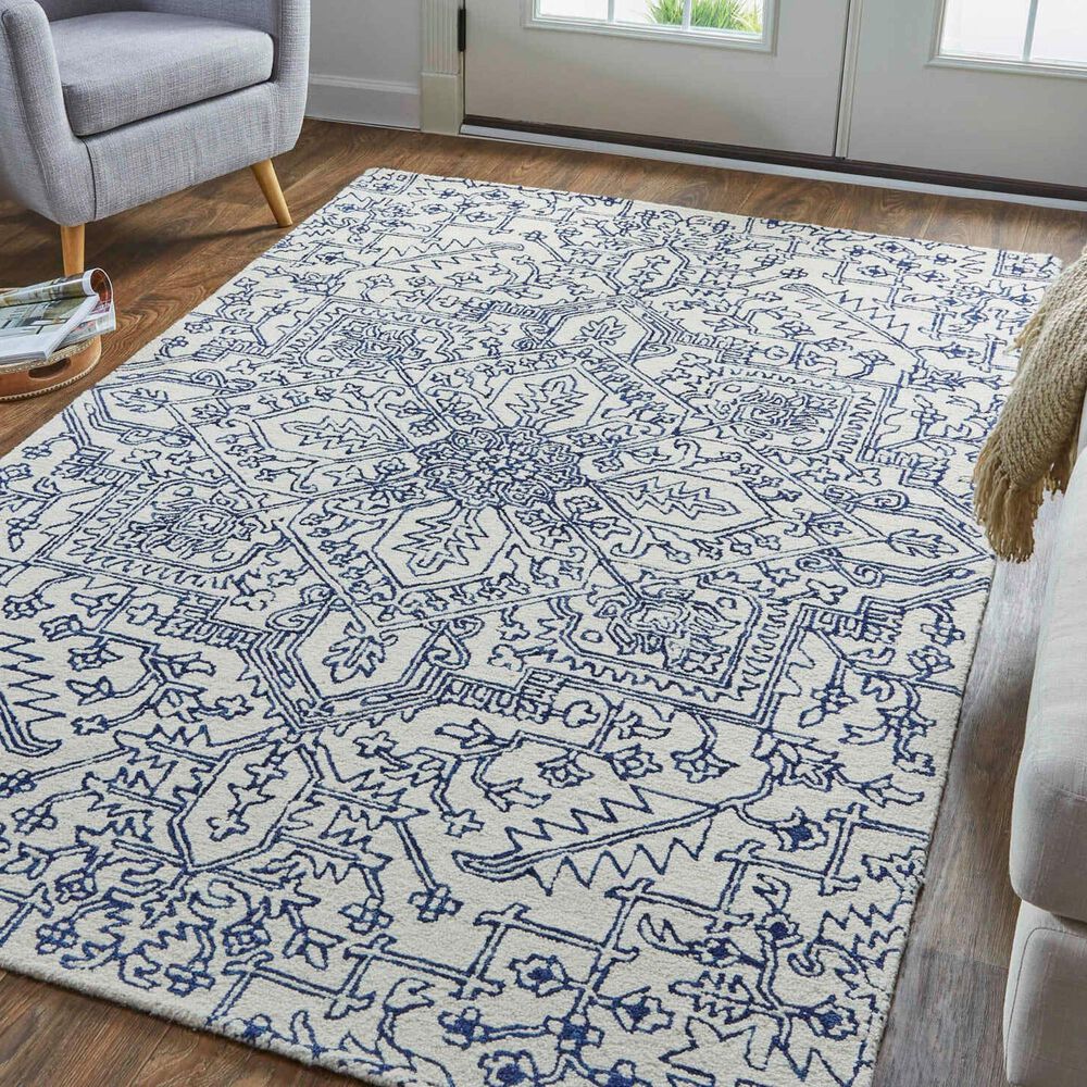 Feizy Rugs Belfort 9&#39; x 12&#39; Ivory and Navy Area Rug, , large