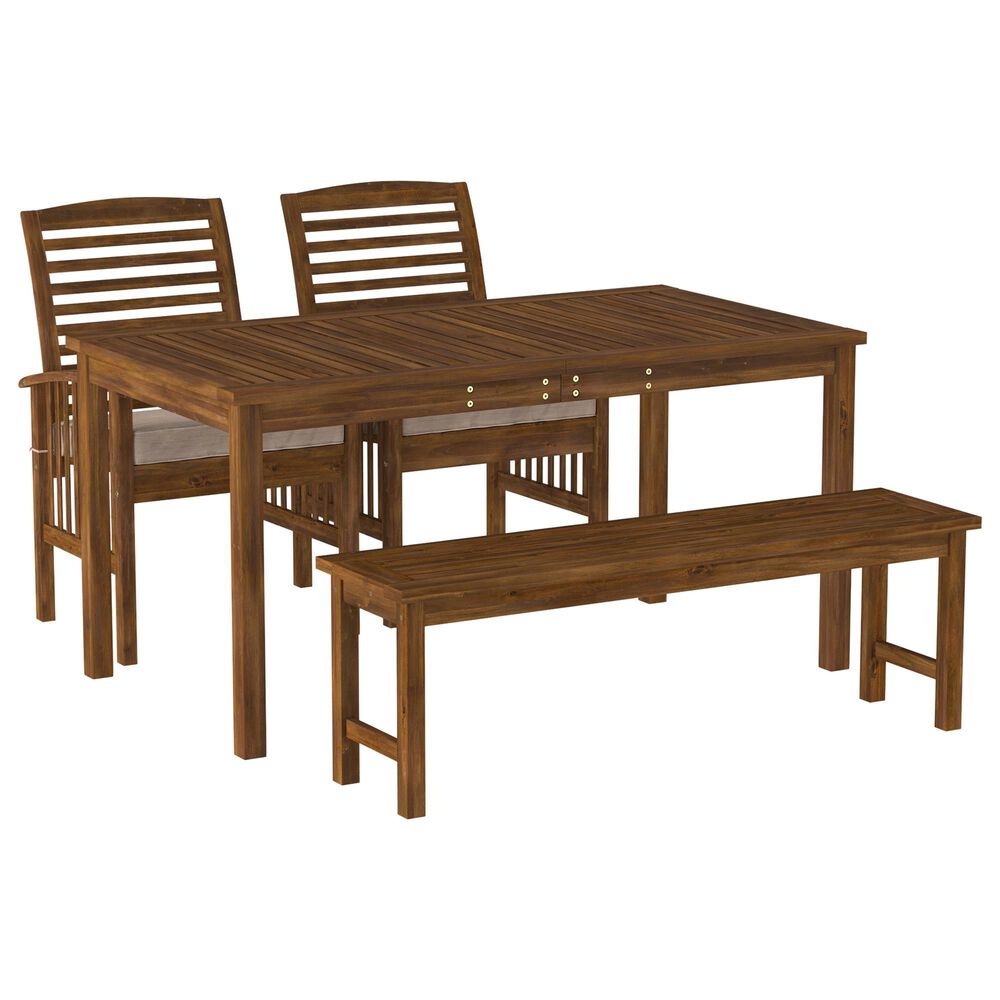 Walker Edison Midland 4-Piece Patio Dining Set with Leg Table in Dark Brown, , large