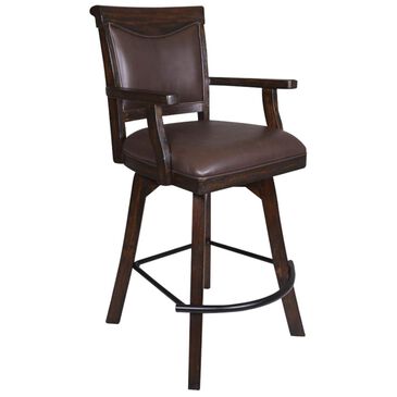 Radius Gettysburg Spectator Bar Stool with Brown Upholstered in Rich Oak, , large