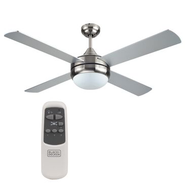 Black+Decker 52" 4-Blade Standard Ceiling Fan with Light and Remote Control in Brushed Nickle and Silver, , large