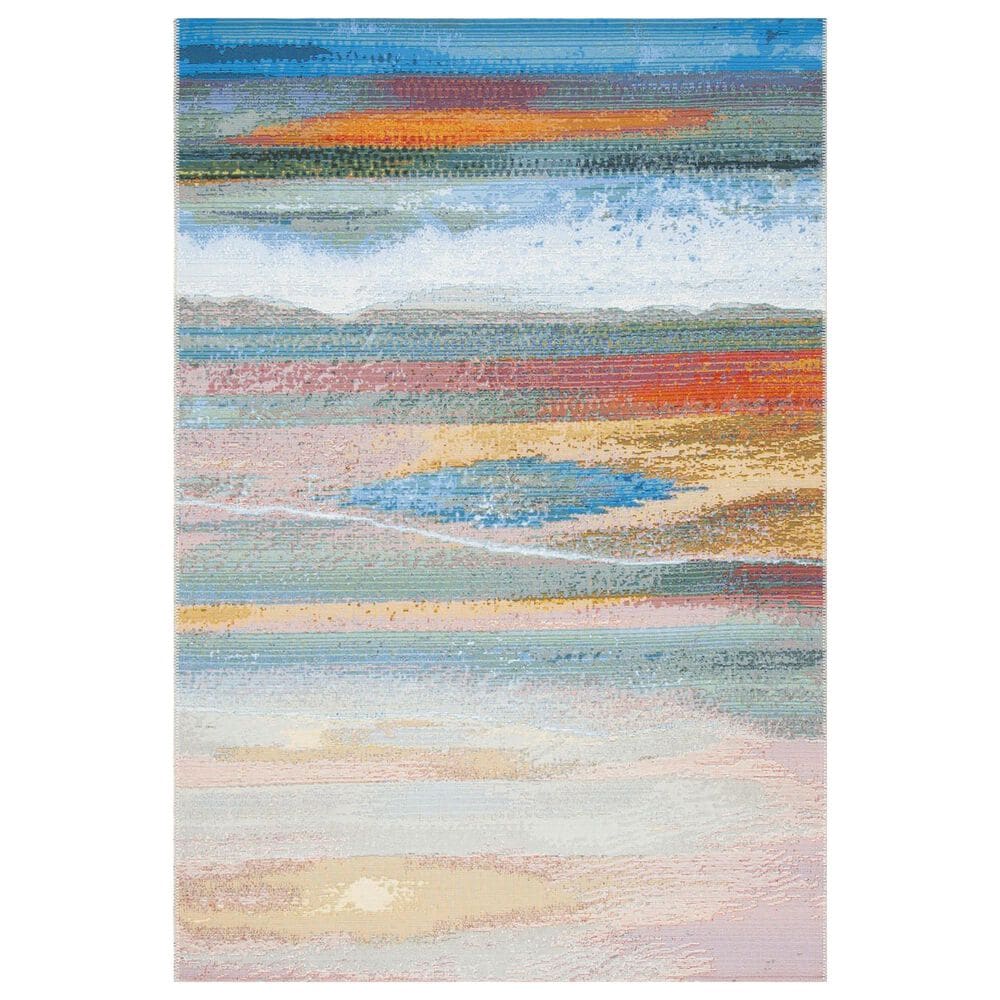 Safavieh Barbados Abstract Sunset 3"3" x 5" Light Blue and Pink Indoor/Outdoor Area Rug, , large