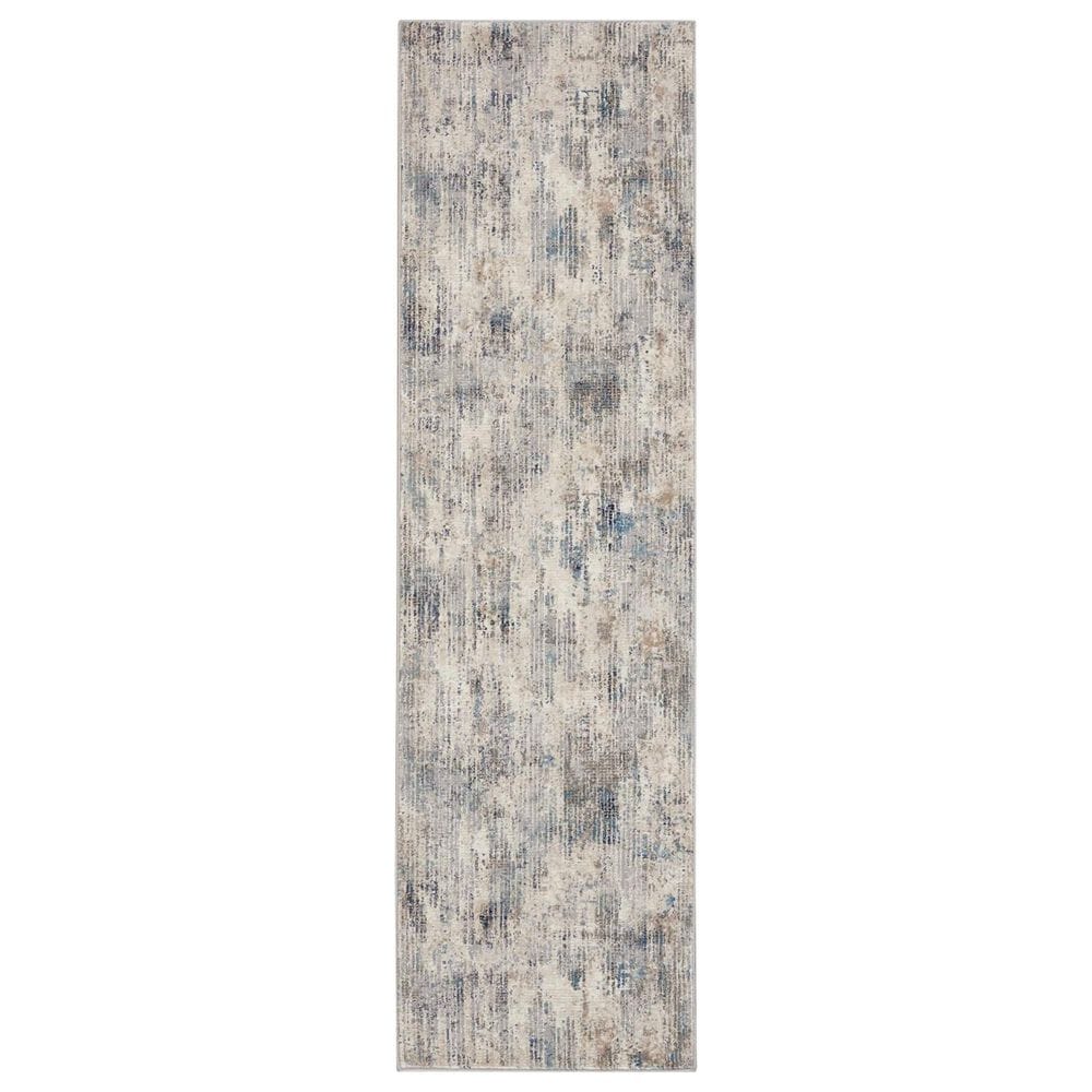 Nourison Infinity IFN04 2"2" x 7"6" Ivory, Grey and Blue Runner, , large